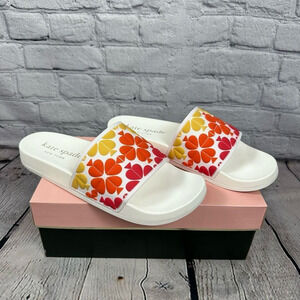 Kate Spade Women’s Olympia Slide Sandals Rubber MultiColor-Optic White 11B NEW